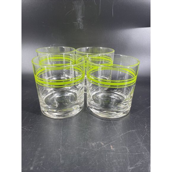 MCM Corelle Corning Coordinates Green Stripes Rocks Whiskey Glass Set 4 - Picture 1 of 5